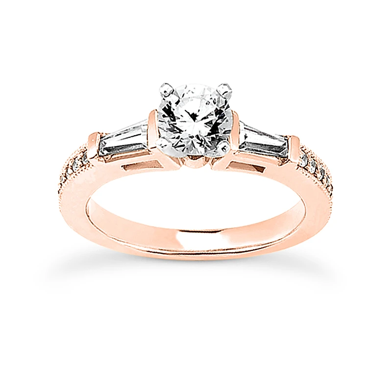 14K White Gold Round And Baguette Diamond Designer Engagement Ring 0.88ct 3 14K White Gold Round And Baguette Diamond Designer Engagement Ring 0.88ct - Image 3