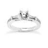 14K White Gold Round And Baguette Diamond Designer Engagement Ring 0.88ct