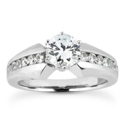 14K White Gold Prong And Channel Set Diamond Designer Engagement Ring 0.92ct