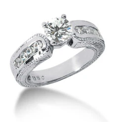 14K White Gold Milgrain Diamond Designer Engagement Ring 1.30ct