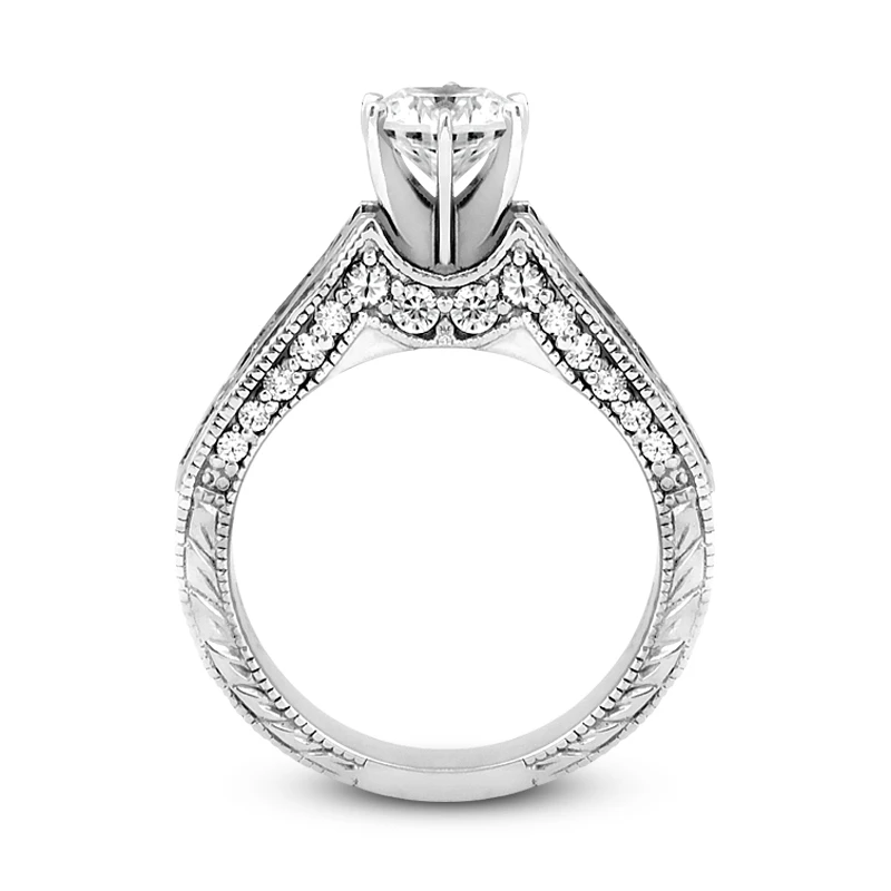 14K White Gold Milgrain Diamond Designer Engagement Ring 1.34ct 9 14K White Gold Milgrain Diamond Designer Engagement Ring 1.34ct - Image 9