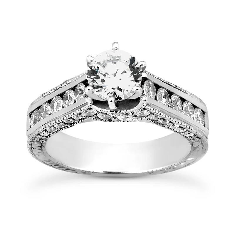 14K White Gold Milgrain Diamond Designer Engagement Ring 1.34ct 1 14K White Gold Milgrain Diamond Designer Engagement Ring 1.34ct