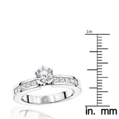 14K White Gold Handmade Princess And Round Diamond Designer Engagement Ring 1ct -Borcely Jewelry Sales 14k gold diamond designer engagement ring 1ct p 28677 rulerwh