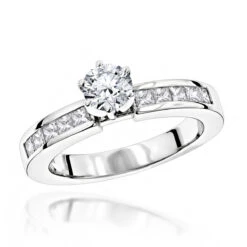 14K White Gold Handmade Princess And Round Diamond Designer Engagement Ring 1ct
