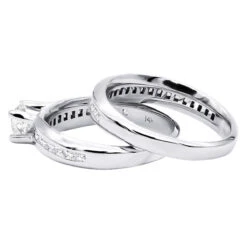 14K White Gold Handmade Diamond Designer Engagement Ring Set 1.76ct -Borcely Jewelry Sales 14k gold diamond designer engagement ring set 176ct p 22448 back white