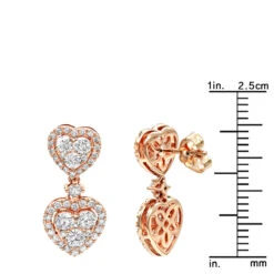 14K Rose Gold Diamond Double Heart Drop Earrings For Women 1.7ct By Luxurman -Borcely Jewelry Sales 14k gold diamond double heart drop earrings for women 17ct by luxurman rulerro