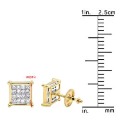 14K Yellow Gold Diamond Earrings Princess Cut Diamonds 0.65ct -Borcely Jewelry Sales 14k gold diamond earrings princess cut diamonds 065ct p 22469 rulerye