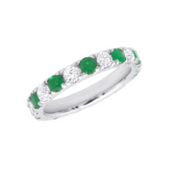 14K White Gold Diamond & Emerald Eternity Band For Women 2 Carat Anniversary Ring