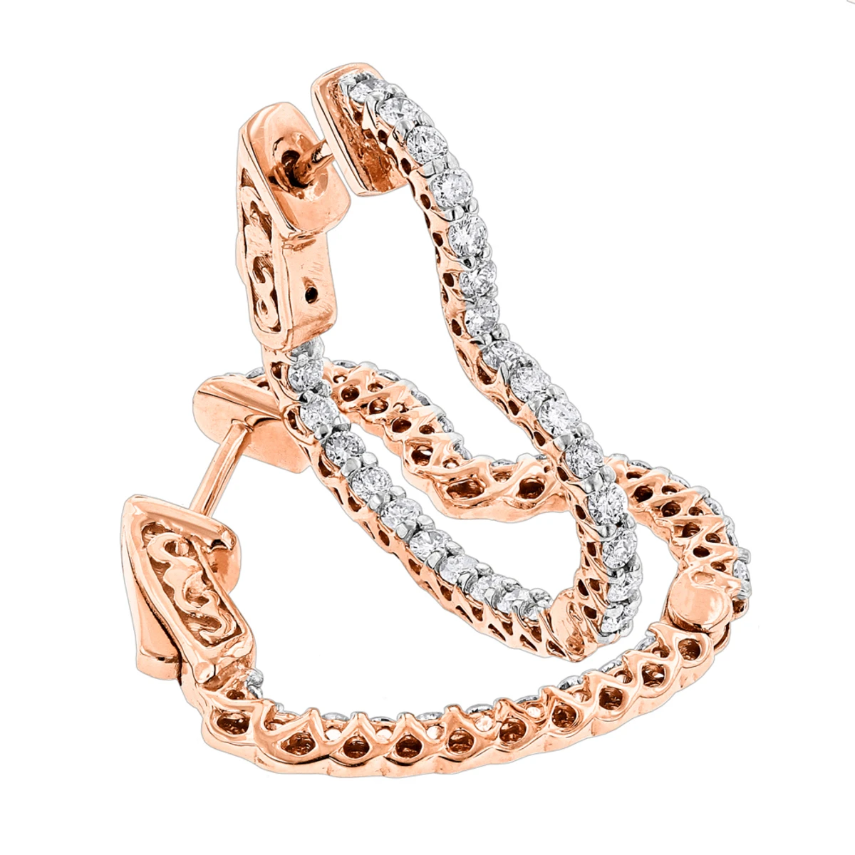 14K Yellow Gold Heart Diamond Hoop Earrings Inside Out Design 1 Carat By Luxurman 3 14K Yellow Gold Heart Diamond Hoop Earrings Inside Out Design 1 Carat By Luxurman - Image 3