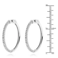 14K White Gold Diamond Hoop Earrings 1.2ct -Borcely Jewelry Sales 14k gold diamond hoop earrings 126ct p 40994 rulerwh
