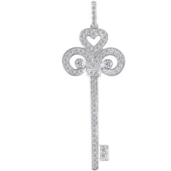 14K White Gold Diamond Key Pendant 1.09ct