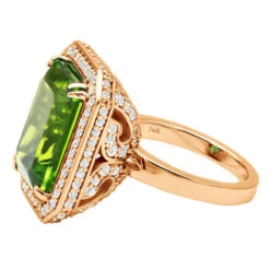14K White Gold Diamond Peridot Quartz Cocktail Ring 13ct -Borcely Jewelry Sales 14k gold diamond peridot quartz cocktail ring 13ct back rose
