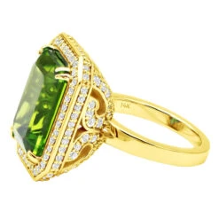 14K White Gold Diamond Peridot Quartz Cocktail Ring 13ct -Borcely Jewelry Sales 14k gold diamond peridot quartz cocktail ring 13ct back yellow