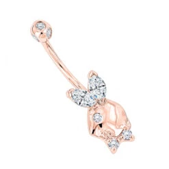 14K White Gold Genuine Diamond Playboy Bunny Belly Button Ring 1.06ct -Borcely Jewelry Sales 14k gold diamond playboy belly button ring 106ct p 5872 ro