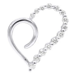 14K White Gold Diamond Small Open Heart Pendant For Women By Luxurman 0.2ct