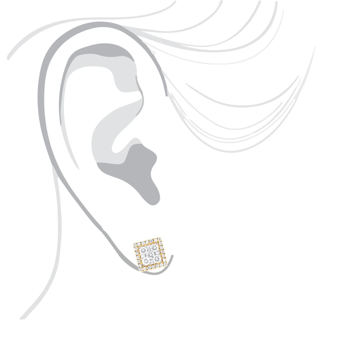 Square 14K White Gold Diamond Stud Earrings 1.1ct 5 Square 14K White Gold Diamond Stud Earrings 1.1ct - Image 5