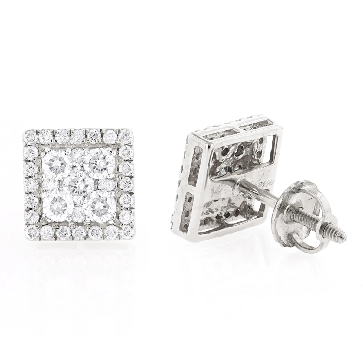 Square 14K White Gold Diamond Stud Earrings 1.1ct 1 Square 14K White Gold Diamond Stud Earrings 1.1ct