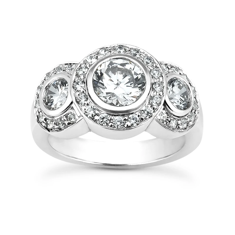 14K White Gold Diamond Three Stone Engagement Ring 1.42ct 1 14K White Gold Diamond Three Stone Engagement Ring 1.42ct