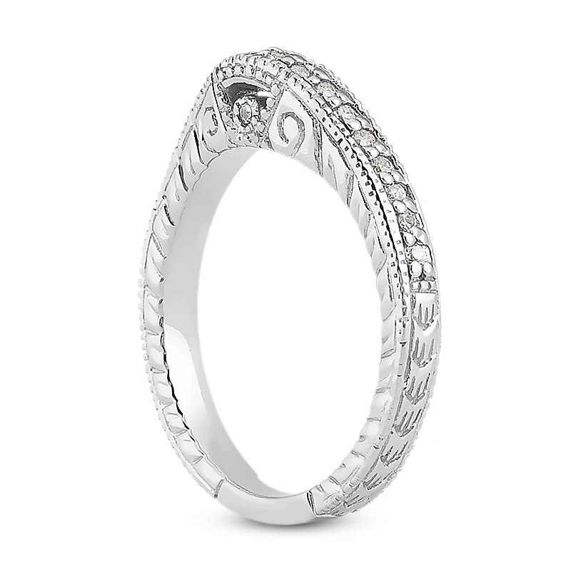 Thin 14K White Gold Diamond Unique Engagement Band 0.20ct 2.6mm 4 Thin 14K White Gold Diamond Unique Engagement Band 0.20ct 2.6mm - Image 4