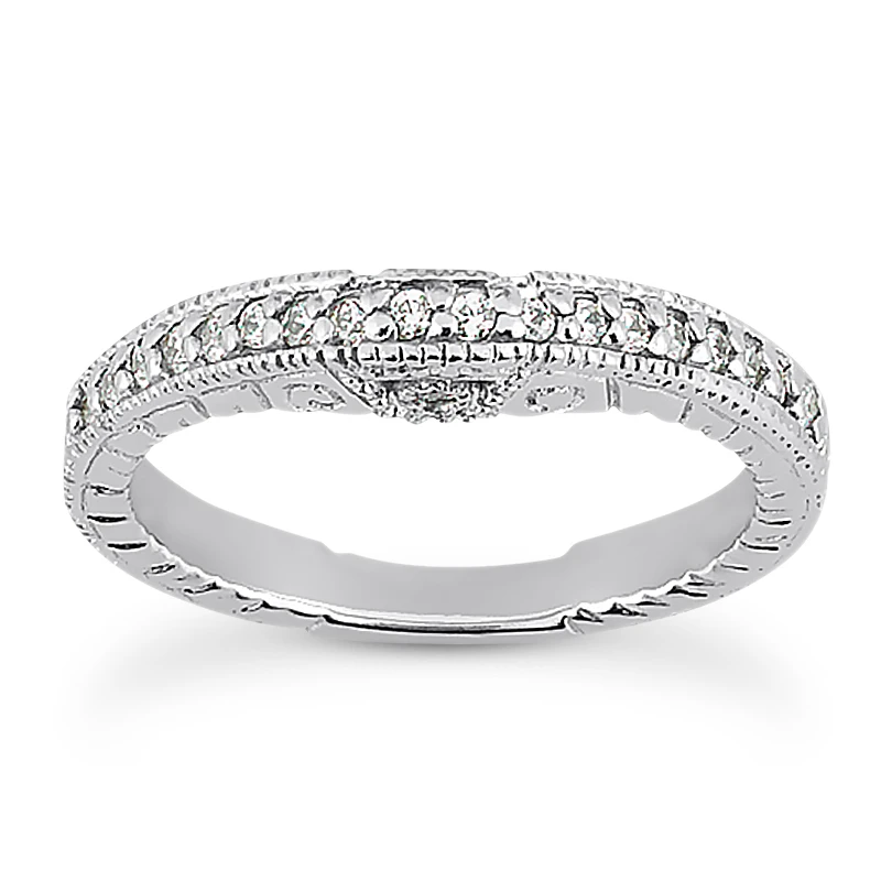 Thin 14K White Gold Diamond Unique Engagement Band 0.20ct 2.6mm 1 Thin 14K White Gold Diamond Unique Engagement Band 0.20ct 2.6mm