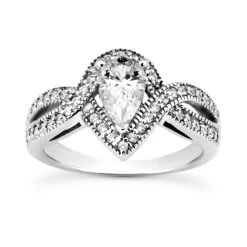 14K White Gold Diamond Unique Engagement Ring 0.74ct 4.6mm