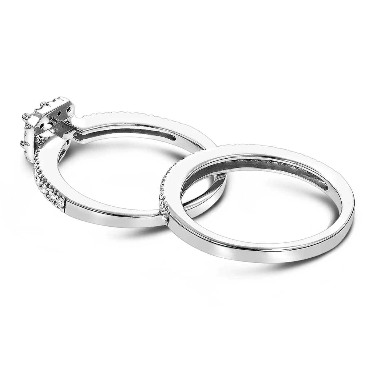 14K White Gold Halo Diamond Unique Engagement Ring And Band Set 1 Carat 4 14K White Gold Halo Diamond Unique Engagement Ring And Band Set 1 Carat - Image 4