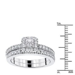 14K White Gold Halo Diamond Unique Engagement Ring And Band Set 1 Carat 11 14K White Gold Halo Diamond Unique Engagement Ring And Band Set 1 Carat -Borcely Jewelry Sales 14k gold diamond unique engagement ring set 099ct p 23476 rulerwh