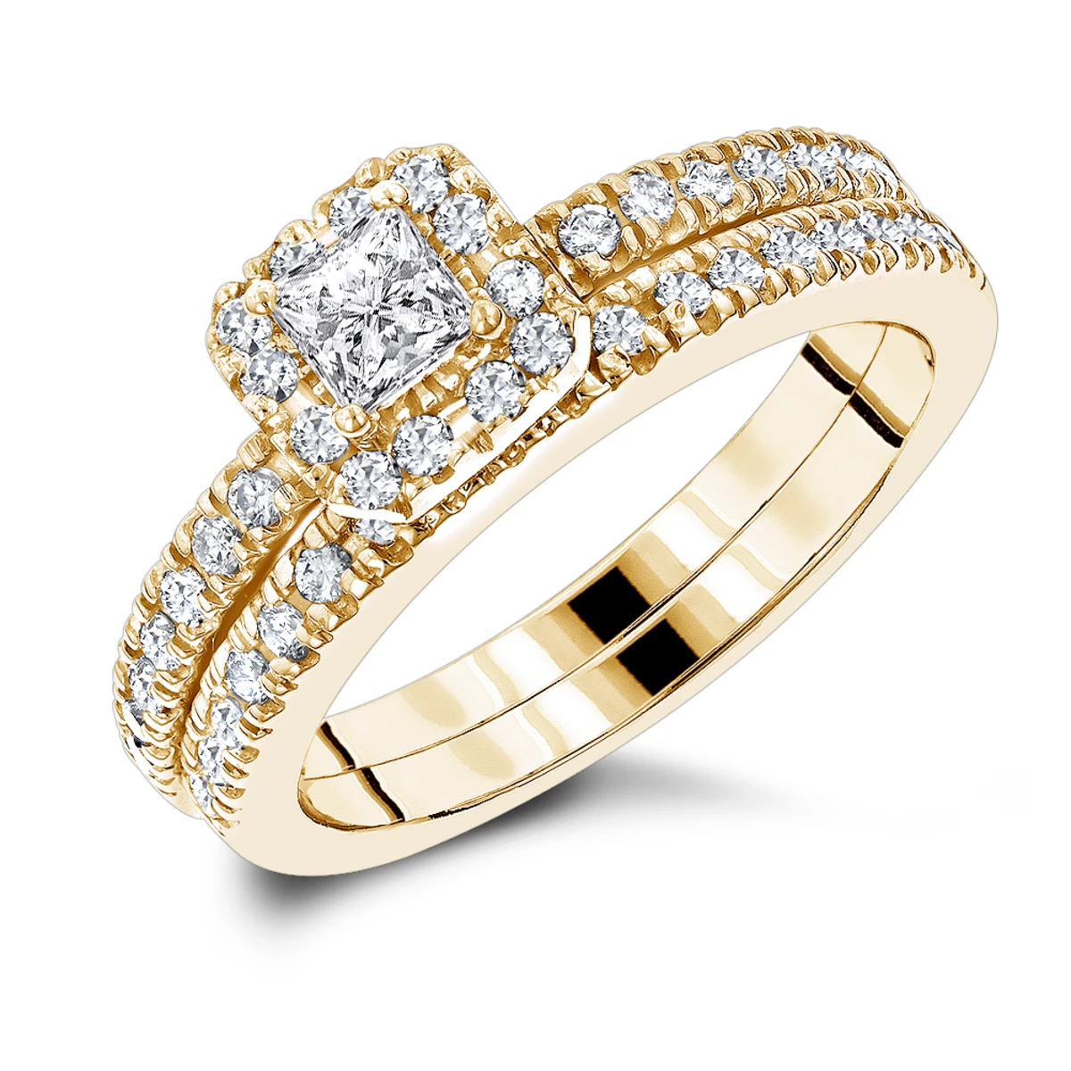 14K White Gold Halo Diamond Unique Engagement Ring And Band Set 1 Carat 2 14K White Gold Halo Diamond Unique Engagement Ring And Band Set 1 Carat - Image 2