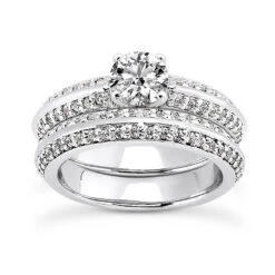 14K White Gold Diamond Unique Engagement Ring Set 1.29ct