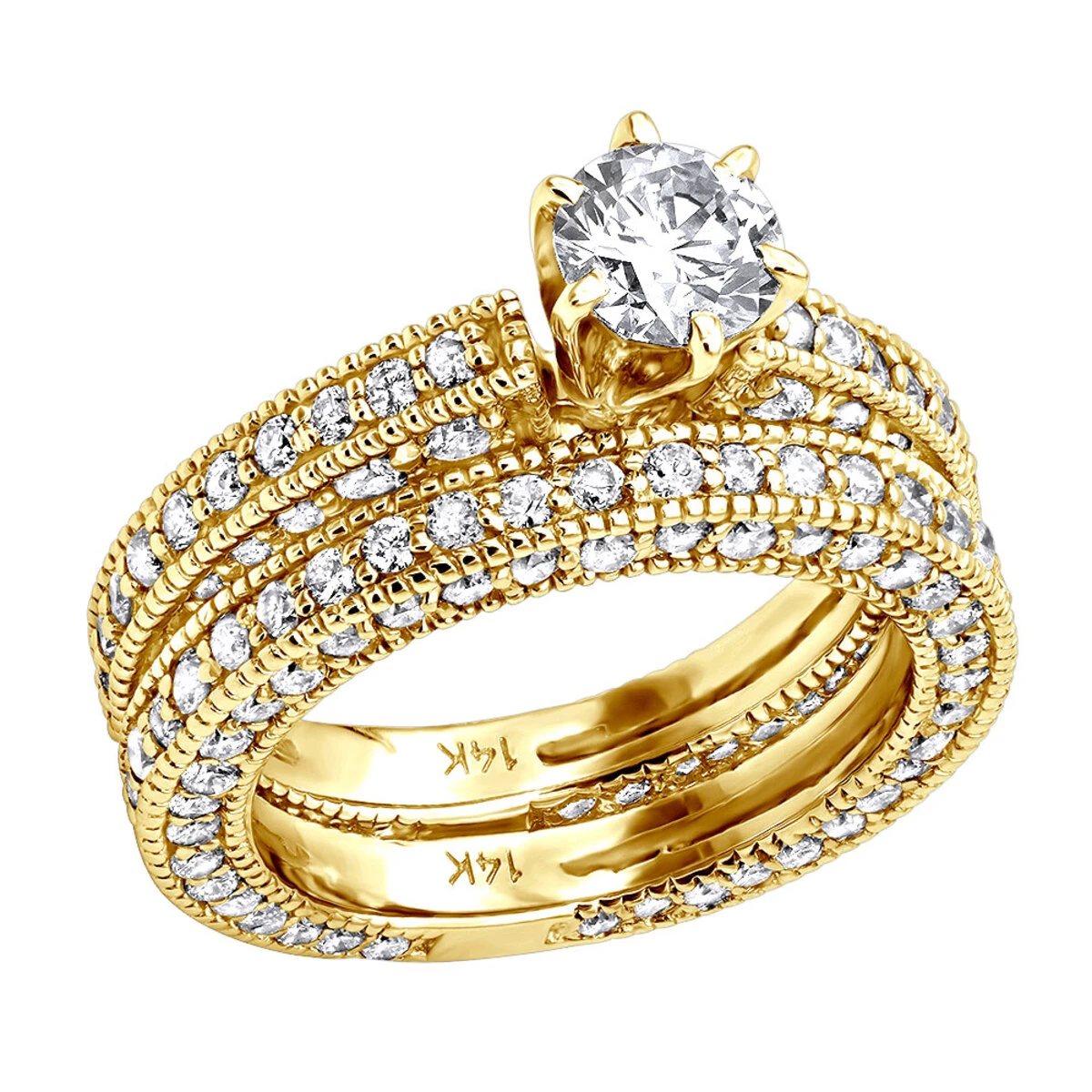 14K White Gold Round Diamond Engagement Ring And Wedding Band Set 2.45ct 2 14K White Gold Round Diamond Engagement Ring And Wedding Band Set 2.45ct - Image 2