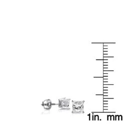 14K White Gold Discount Diamond Studs Earrings Princess 0.75ct 4mm -Borcely Jewelry Sales 14k gold discount diamond studs earrings princess 075 p 5643 rulerwh