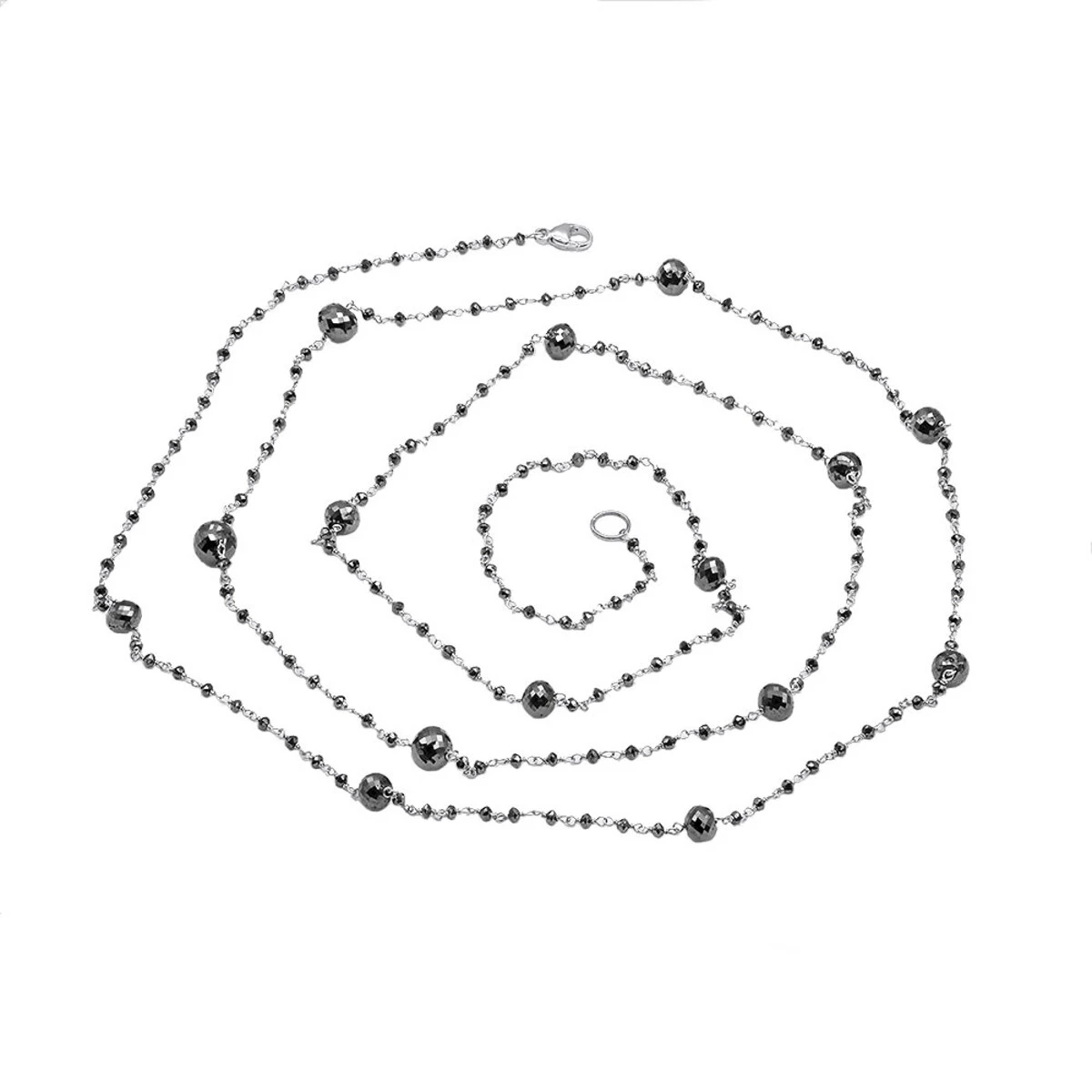 14K White Gold Faceted Black Diamond Bead Necklace Chain 25.25ct 4 14K White Gold Faceted Black Diamond Bead Necklace Chain 25.25ct - Image 4