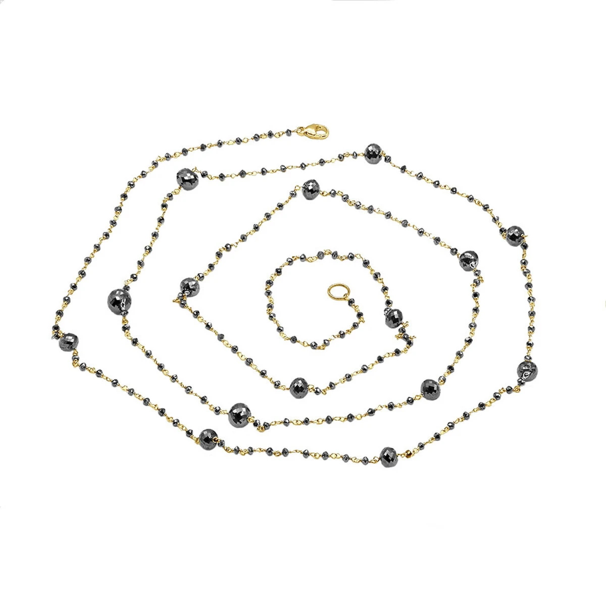 14K White Gold Faceted Black Diamond Bead Necklace Chain 25.25ct 5 14K White Gold Faceted Black Diamond Bead Necklace Chain 25.25ct - Image 5