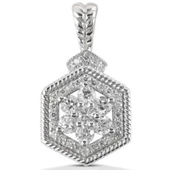 14K White Gold Flower Diamond Pendant 0.99ct
