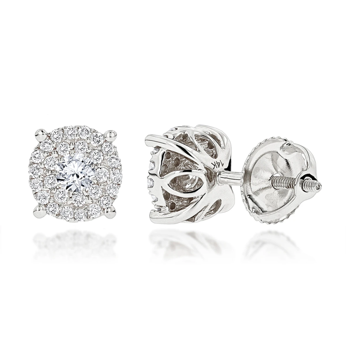 14K Yellow Gold Halo Round Stud Diamond Earrings 0.6ct Clusters 2 14K Yellow Gold Halo Round Stud Diamond Earrings 0.6ct Clusters - Image 2