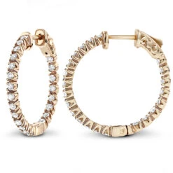 14K Yellow Gold Inside Out Diamond Hoop Earrings 1 Ct -Borcely Jewelry Sales 14k gold inside out diamond hoop earrings 115ct p 6260 ro