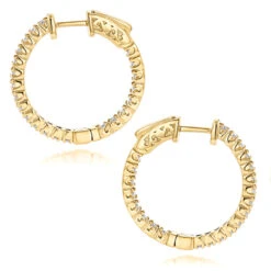 14K Yellow Gold Inside Out Diamond Hoop Earrings For Women 1.3ct 3/4in By Luxurman -Borcely Jewelry Sales 14k gold inside out diamond hoop earrings for women 13ct 34in by luxurman backye