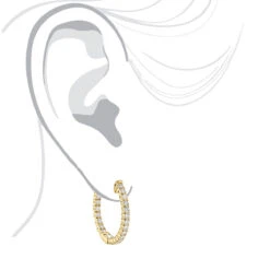 14K Yellow Gold Inside Out Diamond Hoop Earrings For Women 1.3ct 3/4in By Luxurman -Borcely Jewelry Sales 14k gold inside out diamond hoop earrings for women 13ct 34in by luxurman bodye