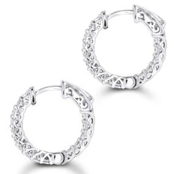 14K White Gold Inside Out Diamond Hoop Earrings For Women 1.5ct -Borcely Jewelry Sales 14k gold inside out diamond hoop earrings for women 15ct backwh
