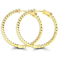 14K Yellow Gold Inside Out Diamond Hoop Earrings For Women By Luxurman 2.1ct -Borcely Jewelry Sales 14k gold inside out diamond hoop earrings for women by luxurman 21ct backye