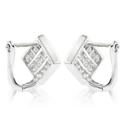 14K Yellow Gold Invisible Princess Cut Diamond Earrings 1.45ct -Borcely Jewelry Sales 14k gold invisible princess cut diamond earrings 145ct backwh