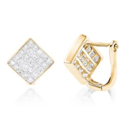 14K Yellow Gold Invisible Princess Cut Diamond Earrings 1.45ct