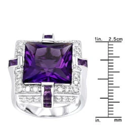 14K White Gold Large Diamond Amethyst Cocktail Ring For Women By Luxurman 14ct -Borcely Jewelry Sales 14k gold large diamond amethyst cocktail ring for women by luxurman 14ct rulerwh