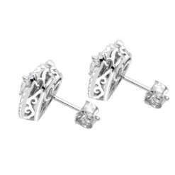 14K White Gold Pave Diamond Heart Earrings For Women 1 Carat Diamond Studs -Borcely Jewelry Sales 14k gold pave diamond heart earrings for women 1 carat diamond studs backwh