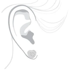 14K White Gold Pave Diamond Heart Earrings For Women 1 Carat Diamond Studs -Borcely Jewelry Sales 14k gold pave diamond heart earrings for women 1 carat diamond studs bodwh