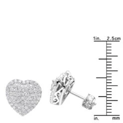14K White Gold Pave Diamond Heart Earrings For Women 1 Carat Diamond Studs -Borcely Jewelry Sales 14k gold pave diamond heart earrings for women 1 carat diamond studs rulerwh