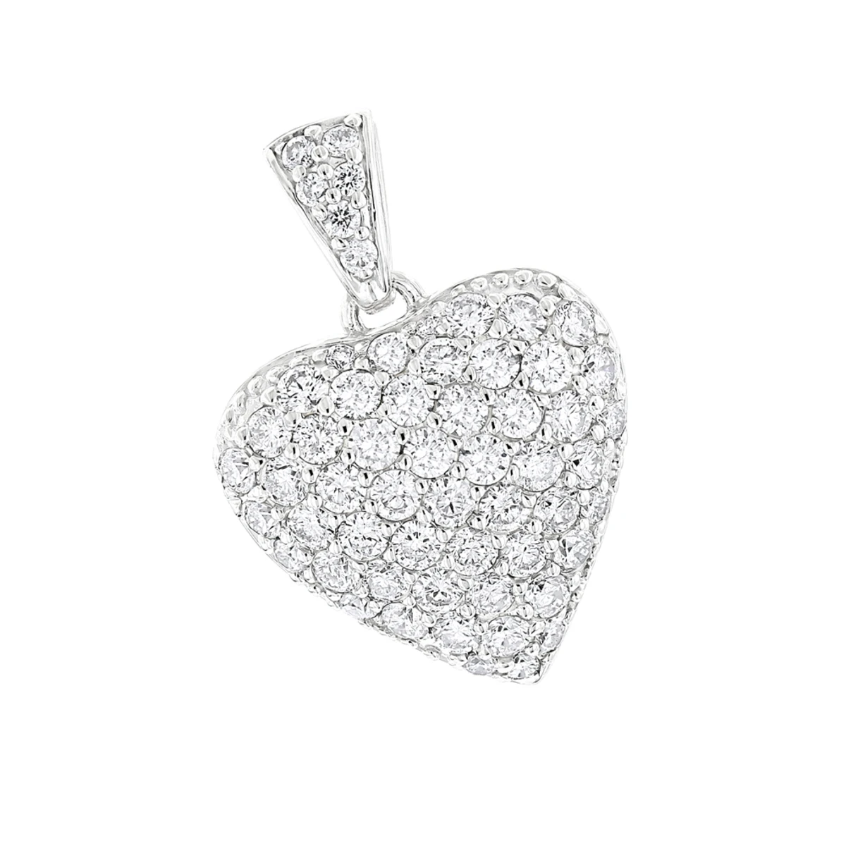 14K White Gold Pave Diamond Heart Pendant 2ct 1 14K White Gold Pave Diamond Heart Pendant 2ct