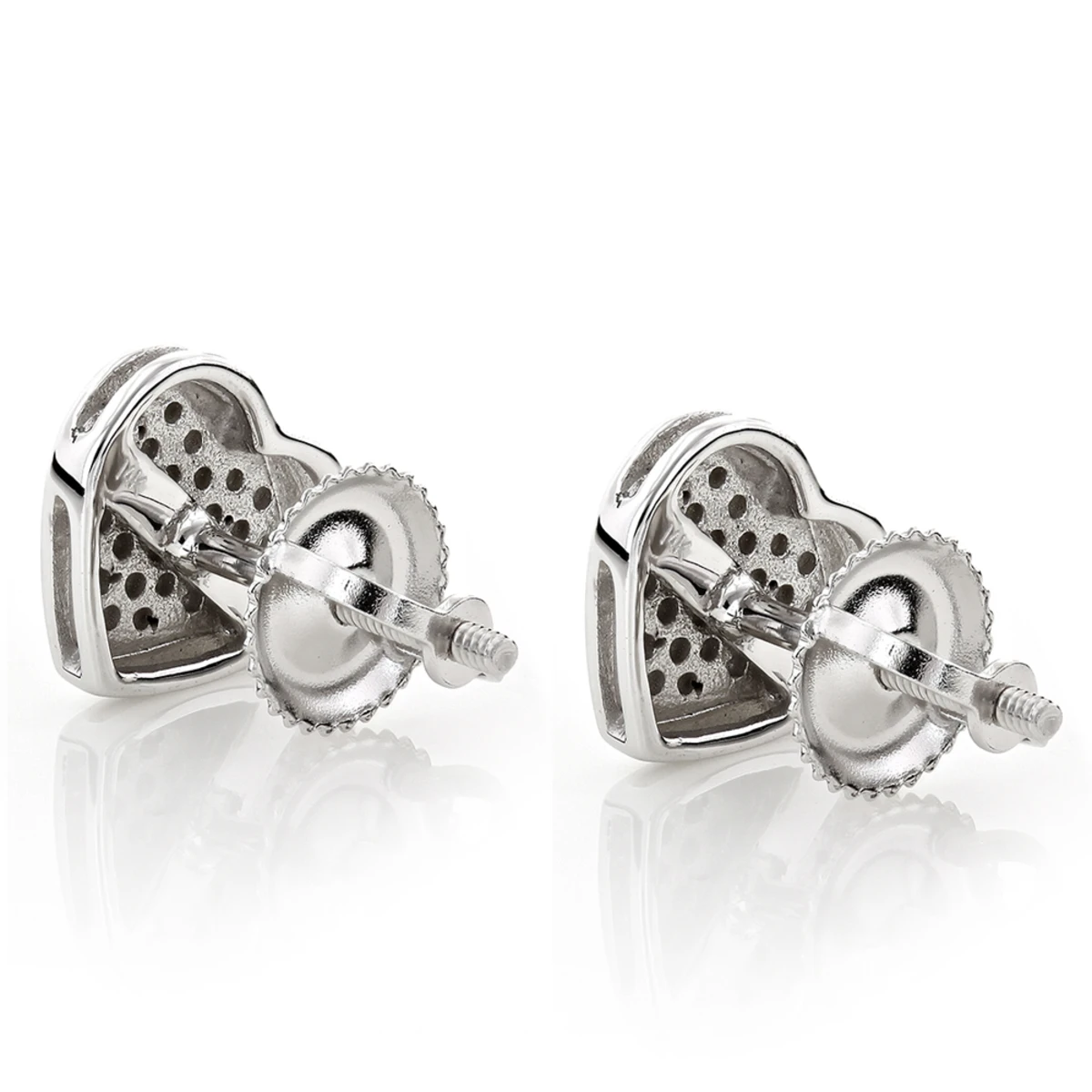 14K White Gold Pave Heart Diamond Stud Earrings 0.33ct 4 14K White Gold Pave Heart Diamond Stud Earrings 0.33ct - Image 4