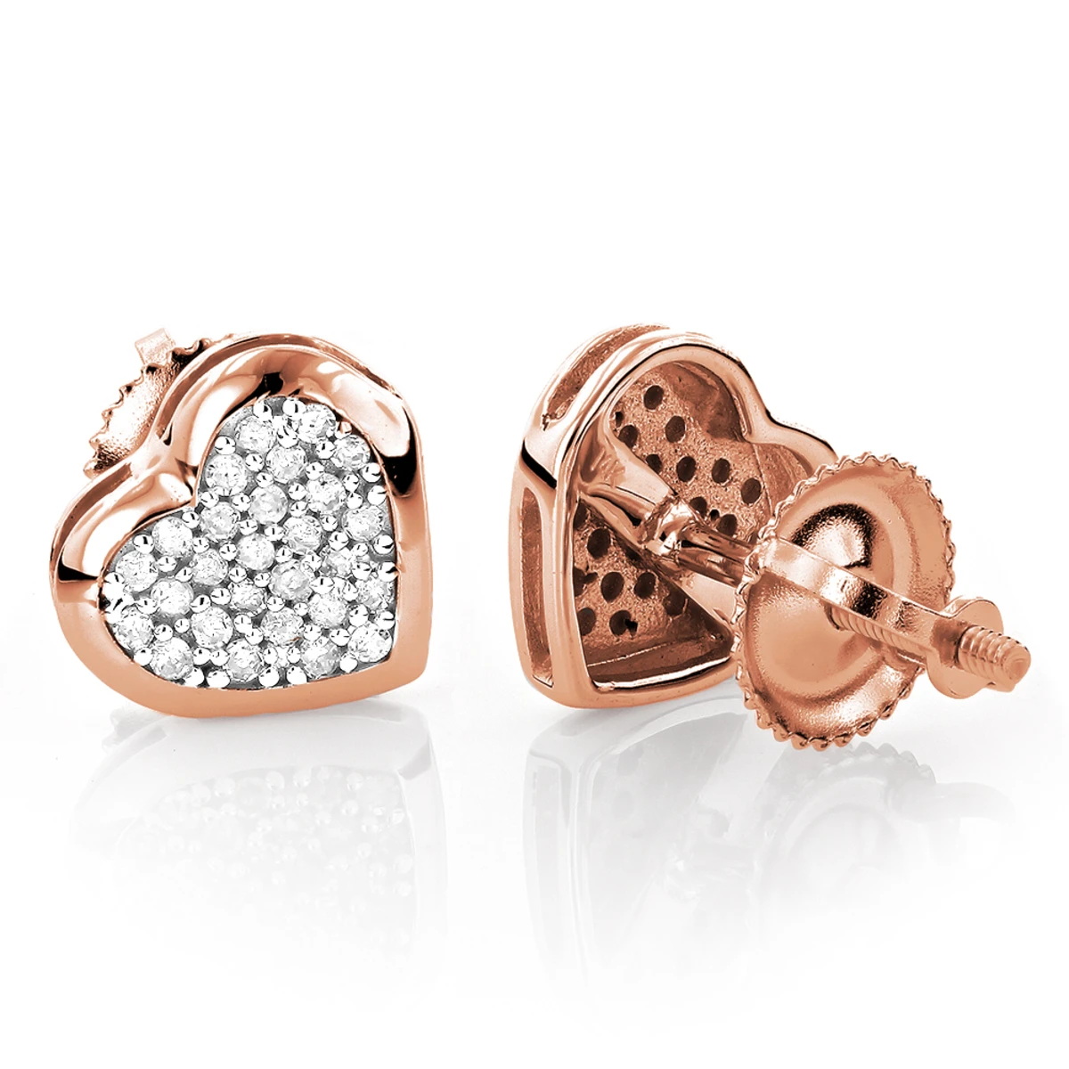 14K White Gold Pave Heart Diamond Stud Earrings 0.33ct 3 14K White Gold Pave Heart Diamond Stud Earrings 0.33ct - Image 3