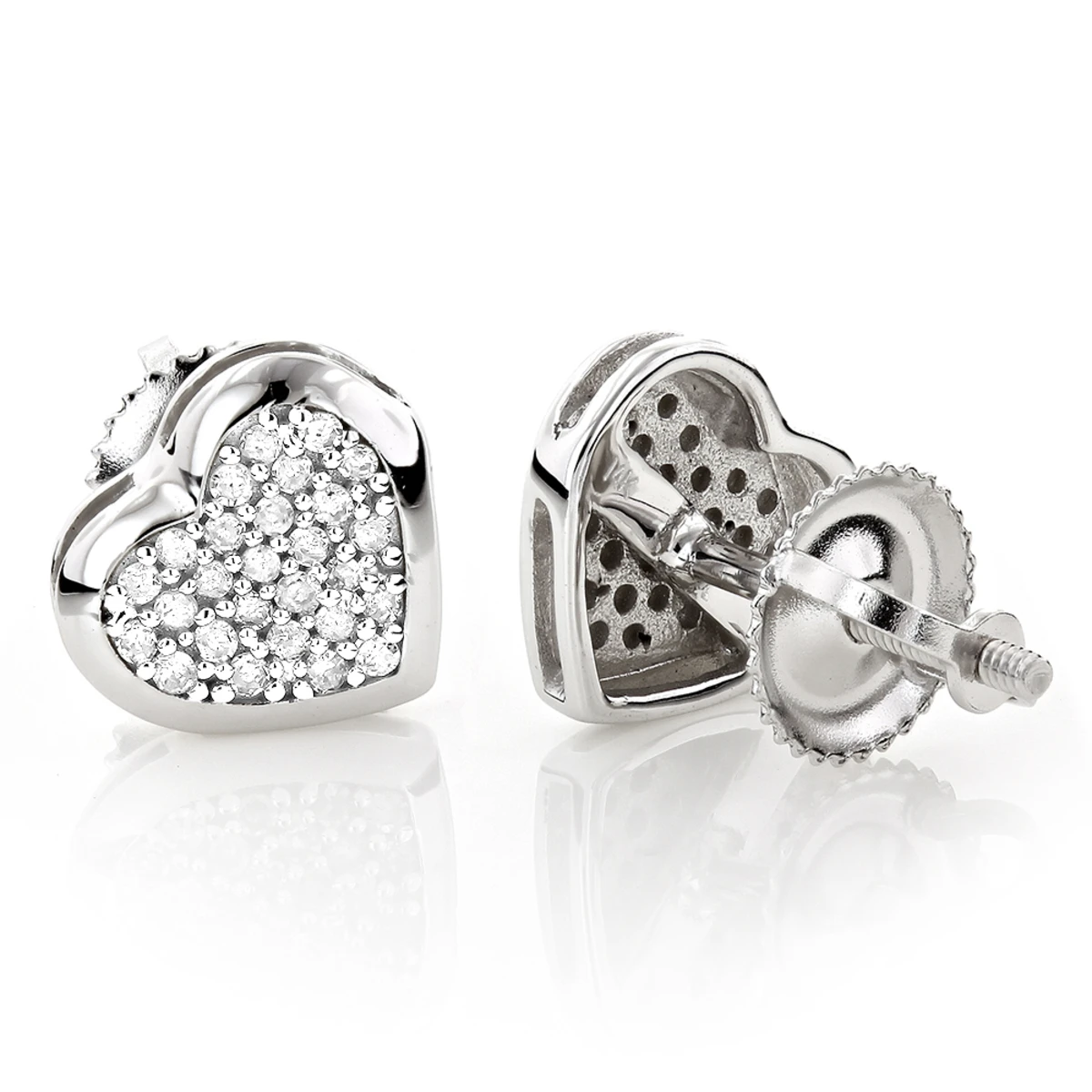 14K White Gold Pave Heart Diamond Stud Earrings 0.33ct 1 14K White Gold Pave Heart Diamond Stud Earrings 0.33ct
